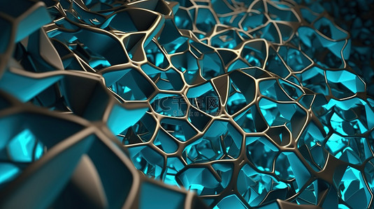3D 渲染插图中的 voronoi 科幻抽象