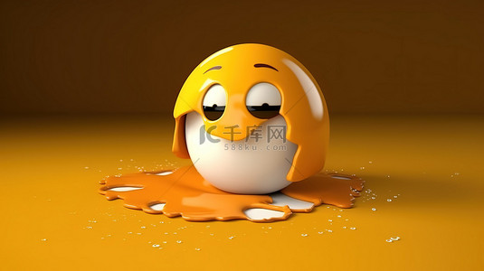 破裂鸡蛋背景图片_破裂的鸡蛋与溢出的蛋黄 3d 渲染卡通鸡蛋在半空中