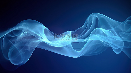 薄椭圆形框架中的风格化蓝色烟雾云 3D 渲染抽象设计
