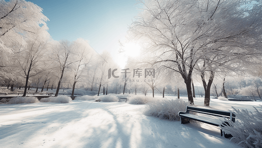 城市的冬天背景图片_公园冬天长椅雪地背景