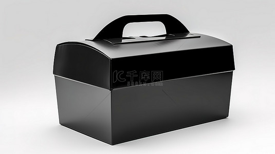 纸箱打包背景图片_带有手柄的黑色纸箱的独立 3D 渲染