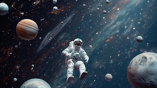 太空探索者在行星之间漂流空白空间 3d 渲染