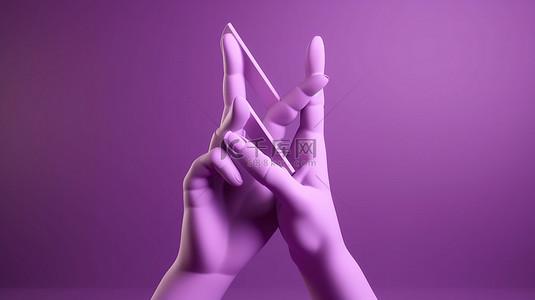 充满活力的紫色背景上泰国弓手标志“wai”的卡通风格 3d 插图