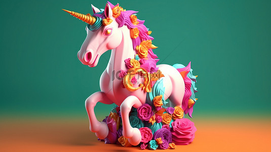 小动物彩虹背景图片_异想天开的 3D 独角兽艺术品