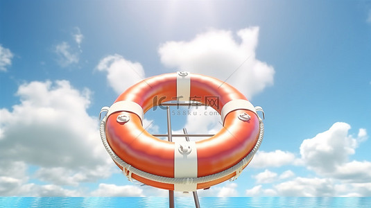 救生圈环在多云的天空中翱翔的插图，象征着安全和节日氛围