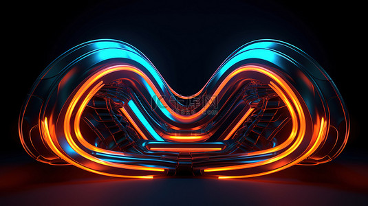 黑色背景 3D 渲染上未来科幻风格的抽象霓虹灯形状
