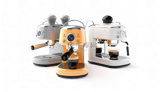 卡咖啡背景图片_白色背景下浓缩咖啡机的 3D 渲染