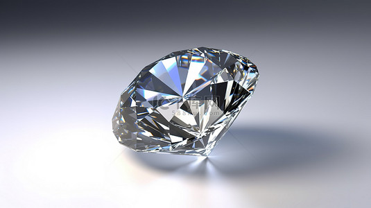 白色背景上单个钻石的 3d 渲染
