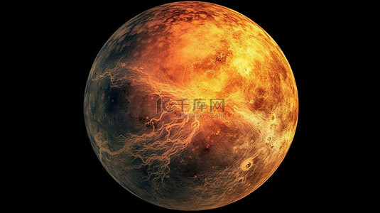 黑色背景上带有 NASA 元素的金星行星的复杂 3D 渲染