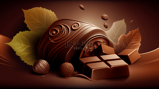 食物世界背景图片_巧克力树叶装饰背景