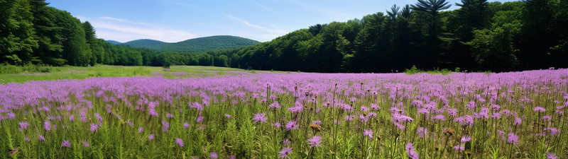 蓝天和绿色地形附近的紫色花田