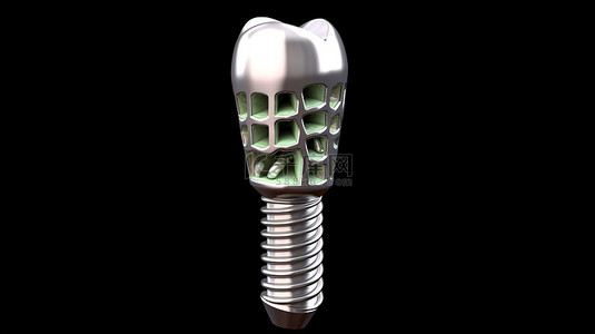 牙齿种植牙背景图片_带有牙龈特写的隔离种植体部分的详细 3D 渲染