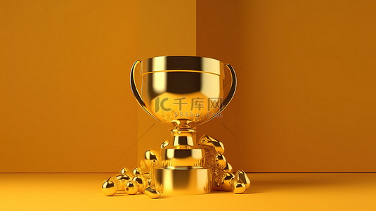 发光的金色背景上的最小 3d 设计模板金色奖杯得主