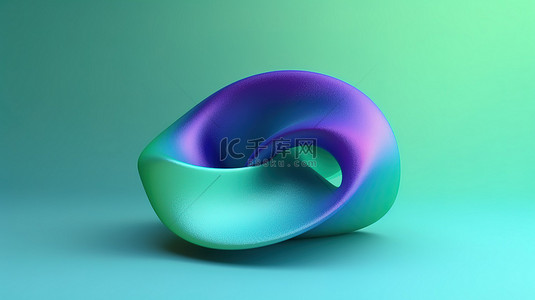 浅蓝色背景上抽象绿色紫色和蓝色形状的逼真 3D 渲染