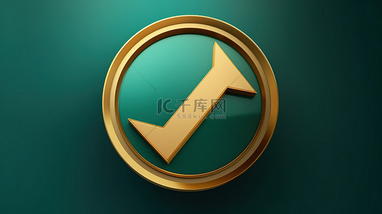 图标标题向上箭头圆圈财神金符号与潮水绿色背景 3d 渲染社交媒体图标