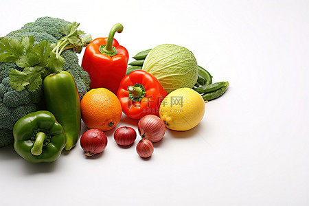 食蔬菜背景图片_一组橙子辣椒和其他蔬菜