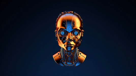 深蓝色背景下橙色头部的人工智能计算机大脑 3d 渲染