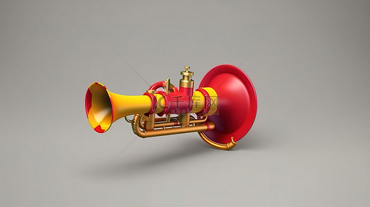 红色和黄色喇叭的卡通风格 3D 渲染