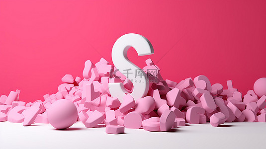 混乱的象征 3D 渲染了粉红色背景上一个大白色问号的插图