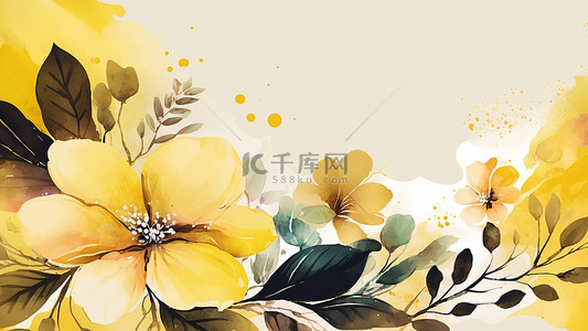 花卉植物水彩黄色背景