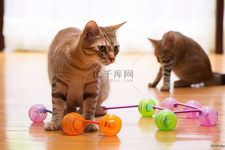 一些猫科动物朋友在等待主人的同时尝试锻炼身体