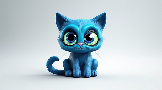 可爱的大眼睛蓝猫 3D 插图