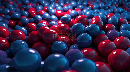 几何红蓝背景图片_充满活力的蓝色红色紫色和蓝色球在 3d 渲染中覆盖蓝色平面