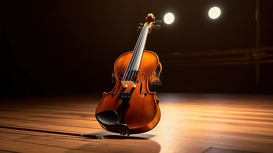 在黑暗工作室中对单把小提琴和弦进行 3D 渲染，用于乐器设置