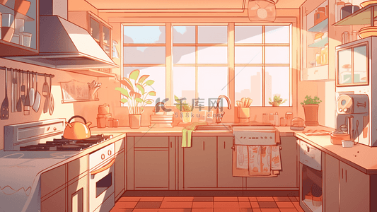 厨房厨房用品背景图片_厨房粉色卡通背景