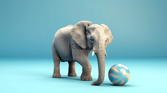 3d 渲染的大象玩球