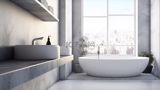 欧式浴室柜背景图片_在现代 3D 设计中，光滑的大理石浴室柜台上干净的石板空置表面
