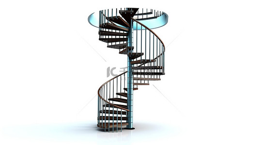螺旋楼梯 3D 渲染艺术品设置在白色背景下