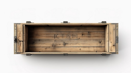 宽敞的老式木箱，内部空空，在白色背景下以 3D 形式展示