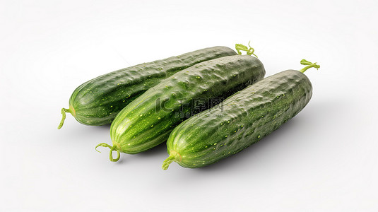 切菜背景图片_白色背景上脆绿色黄瓜的 3D 渲染
