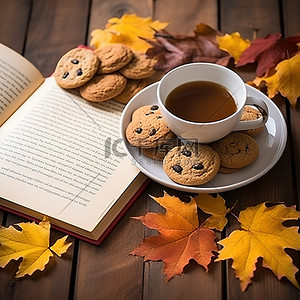 秋天的时候，咖啡杯里有饼干