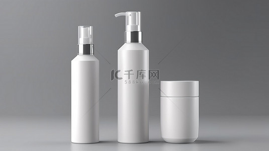 具有白管和液滴变化的高品质美容护肤瓶样机的 3D 渲染