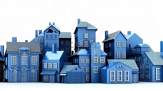 抽象动物背景背景图片_房地产行业概念 3d 渲染白色背景下白色房屋中的蓝色房屋