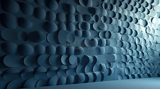 蓝灰色 3D 渲染的浮雕图案墙，带有阳光阴影，非常适合演示