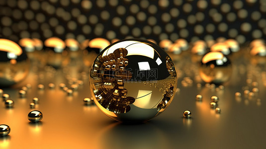 金色球形节日的 3D 插图渲染