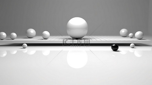 3D 渲染的抽象讲台装饰有球体创意插图