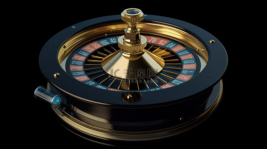 孤立的黑色赌场轮盘赌轮，带有蓝色球和金片，3D 渲染，配有剪切路径