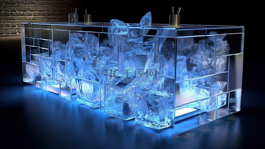 展位美陈背景图片_冰块吧台的 3D 渲染插图