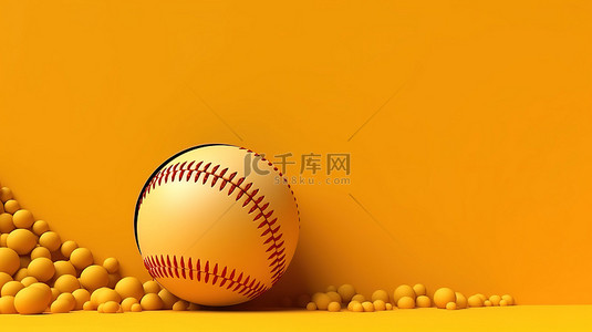 黄色背景的简约棒球是 3d 中独特的运动概念