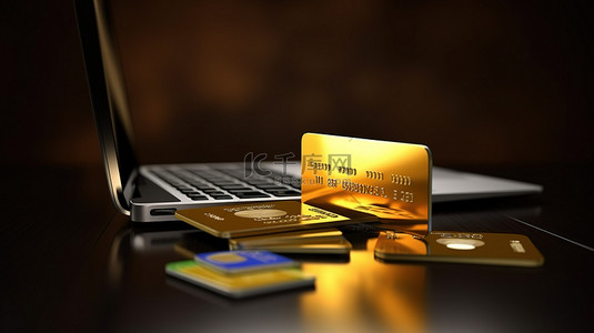 用于在线数字支付或现金返还服务的信用卡和美元硬币的 3D 渲染