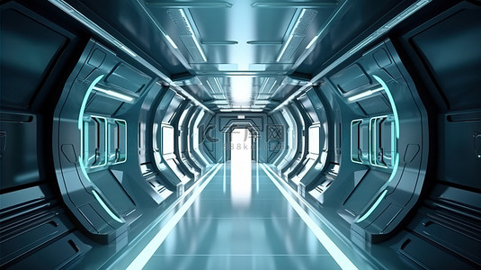 未来派宇宙飞船内部走廊 3d 渲染