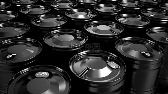 一堆黑色金属桶的 3d 渲染