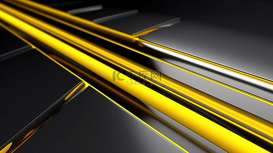 灰色黄背景图片_侧视图 3D 渲染中光滑金属表面现代抽象背景上的发光黄线