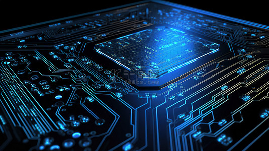 蓝色电路背景图片_未来的蓝色电路板 3d 渲染