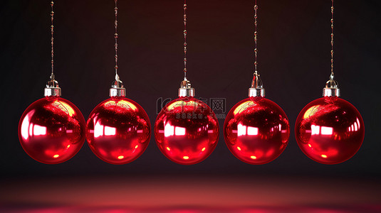 节日灯泡花环，有四个红色圣诞饰品 3d 渲染