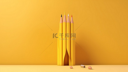 学习黄色表面铅笔 3D 插图的想法